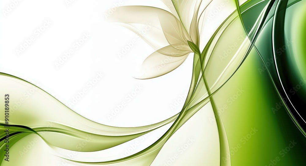 Poster an elegant abstract design showcases flowing green lines intertwined with delicate floral shapes, cr
