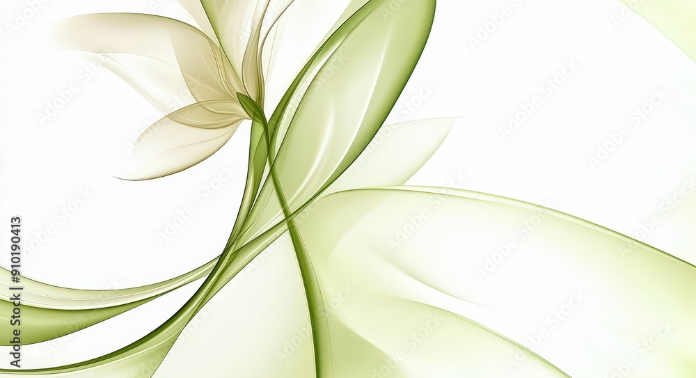 Poster an elegant composition of flowing green leaves and soft cream petals creates a tranquil and serene a