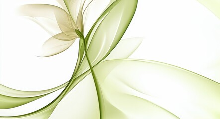 Obraz premium An elegant composition of flowing green leaves and soft cream petals creates a tranquil and serene atmosphere
