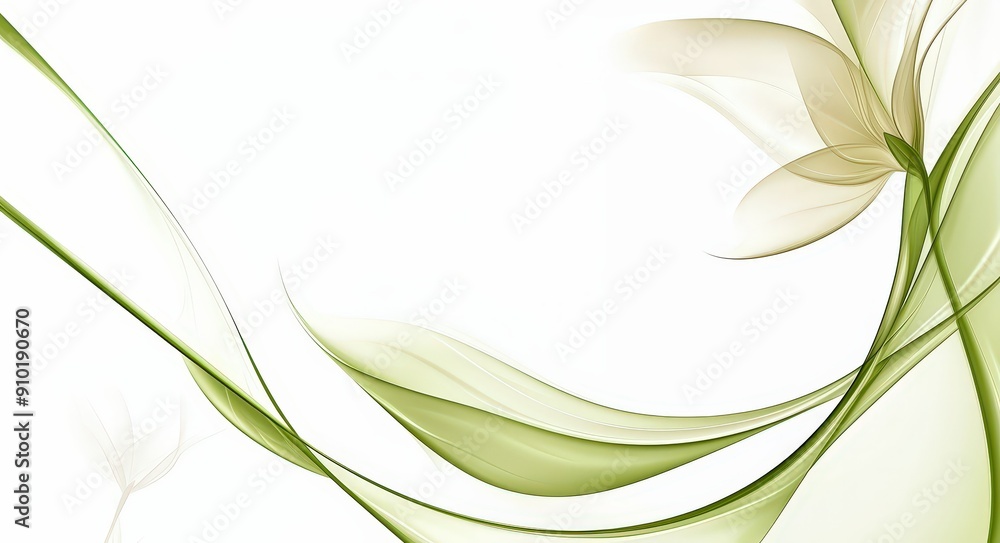 Aufkleber Soft, flowing shapes in pastel green and cream create a serene and elegant floral abstract design perfect for calming spaces