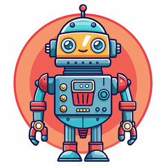 Cute robot cartoon icon character isolated, graphic design sign