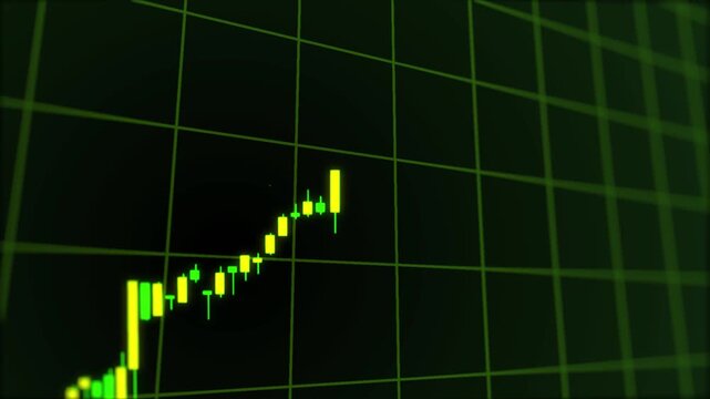 3D illustration of a bullish market featuring glowing green trading candles and up arrows, set against a vibrant glowing green background, symbolizing financial growth and market prosperity. 4K image.