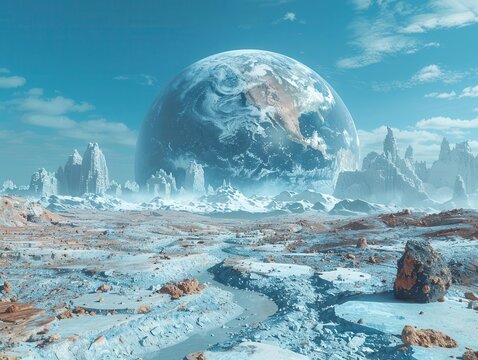 A dynamic scene depicting global pollution and climate change, with futuristic technology fighting to restore balance and sustainability