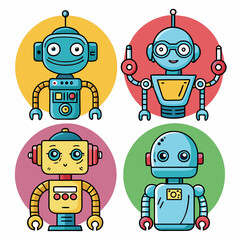 Cute robot cartoon icon character isolated, graphic design sign