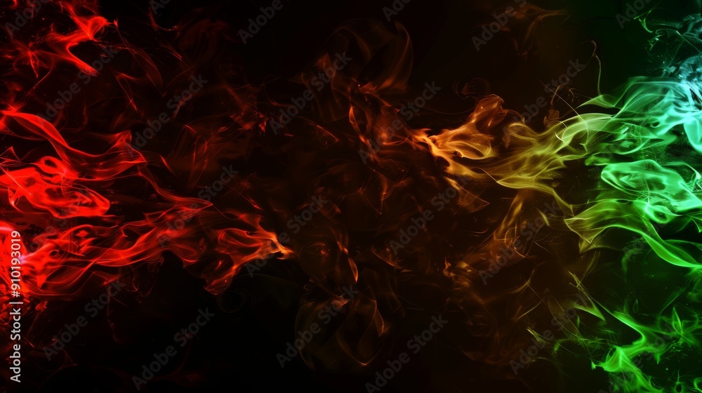 Aufkleber dynamic red and green smoke swirling on a dark background, creating an abstract and mysterious atmos