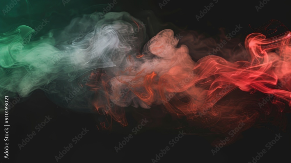 Aufkleber dynamic red and green smoke swirling on a dark background, creating an abstract and mysterious atmos