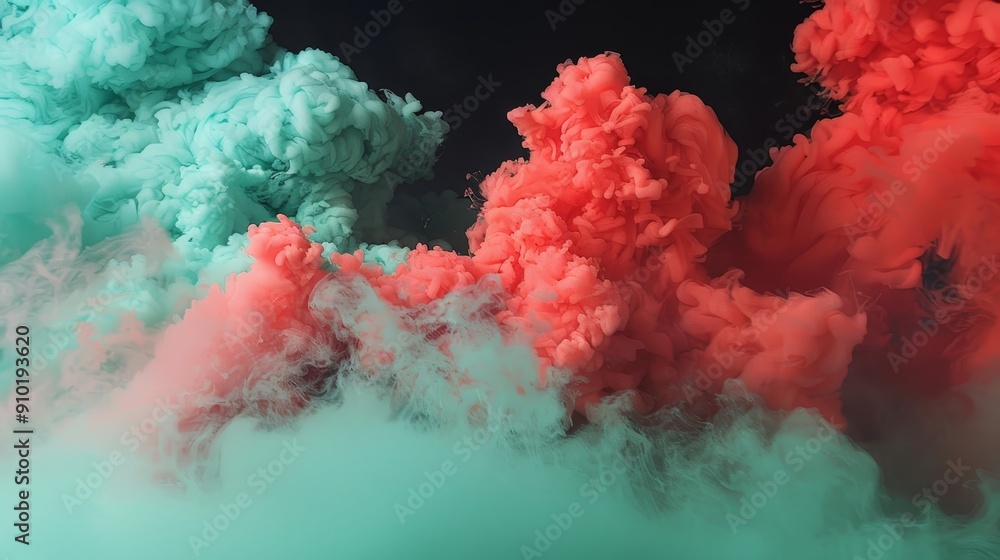 Aufkleber dynamic red and green smoke swirling on a dark background, creating an abstract and mysterious atmos