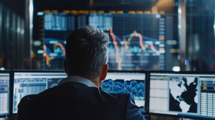 Fototapeta premium a mature businessman in a corporate setting studying charts and finance documents
