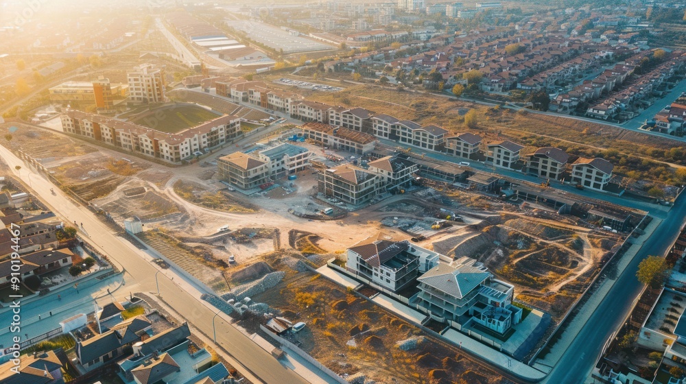 Poster aerial view of a large real estate development project in progress