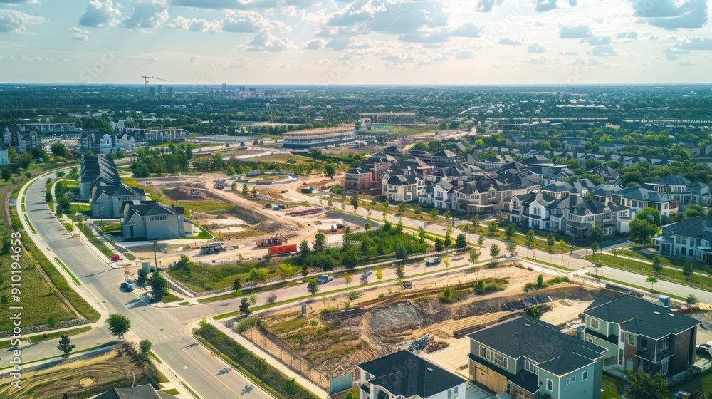 Poster aerial view of a large real estate development project in progress