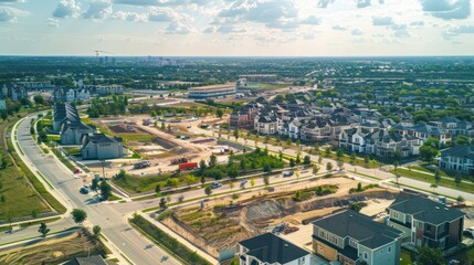 Aerial view of a large real estate development project in progress