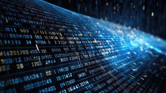 virtual screen  presenting binary code in a dynamic downward motion,generative ai