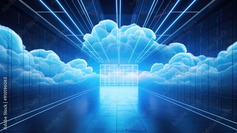 Aufkleber futuristic abstract tunnel virtual digital imagery, symbolizing the transformative power of cloud co