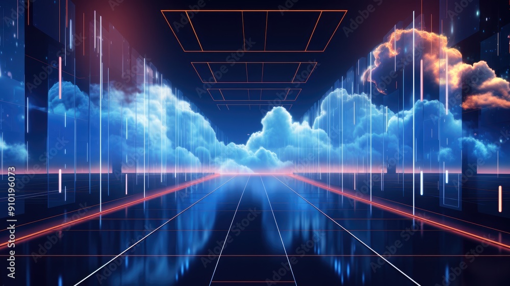 Aufkleber futuristic abstract tunnel virtual digital imagery, symbolizing the transformative power of cloud co