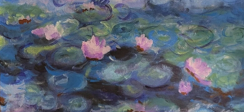 This is my work using acrylic paint to imitate the artistic style of the painter Monet's water lilies.