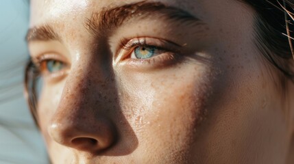 Fototapeta premium Close-up of a woman's smooth, healthy skin with natural light highlighting its texture