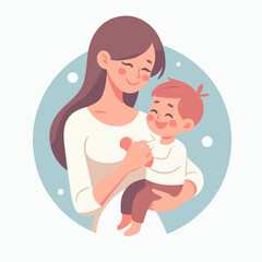 Mother and kid. Pregnant woman, mom play with son, hold baby, hug daughter and read book. Happy mothers day