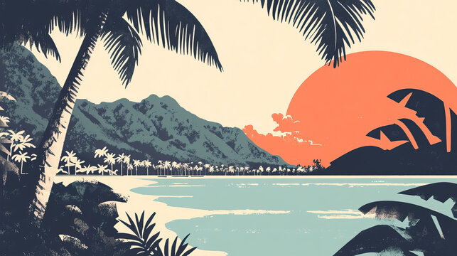 Risograph artistic riso print travel poster, card, wallpaper or banner illustration, modern, isolated, clear, simple of Apia, Samoa