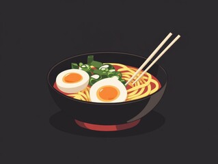 Warm ramen bowl with eggs for graphic design