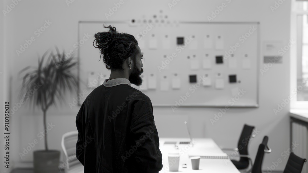 Poster a team leader guiding a group project in a collaborative workspace