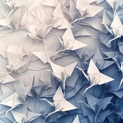 Paper cranes in a gradient from white to navy blue, arranged in a sophisticated pattern..