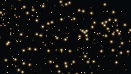 Flying particles of light. Golden dust particles decorative background. Abstract glowing glitters background. Christmas special light bokeh confetti effect. Stardust shine vector sparkle texture.