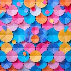 An energetic display of colorful paper circles and diamonds arranged in a checkerboard motif for holiday decor..