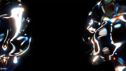 3d render abstract art video animation with surreal glass object in deformation transformation process with dispersion rainbow color spectrum prism effect on isolated black background