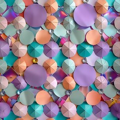 A dynamic arrangement of paper circles and diamonds in a vibrant checkerboard design for celebrations..