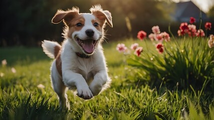 golden retriever running in the grass