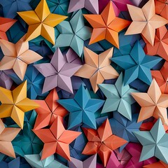 A festive design of vibrant paper stars forming a radiant pattern for decorations..