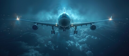 Airplane Flying Through Stormy Clouds