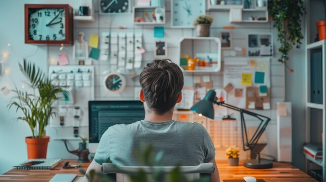 Employee organizing their workspace for better time management.