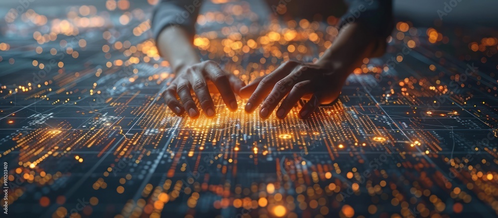 Poster hands interacting with a digital interface