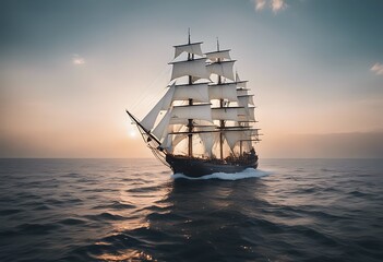 Fototapeta premium large ship sailing ocean middle sea boat sail sailboat water yacht vessel travel pirate mast nautical tall sky cruise old schooner transportation summer vacation