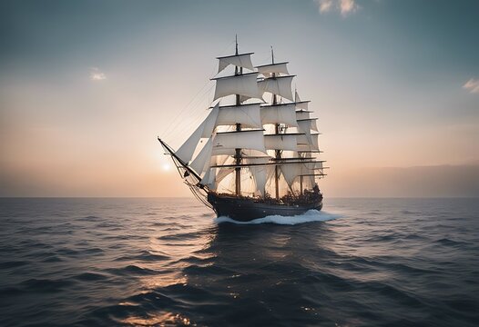 large ship sailing ocean middle sea boat sail sailboat water yacht vessel travel pirate mast nautical tall sky cruise old schooner transportation summer vacation