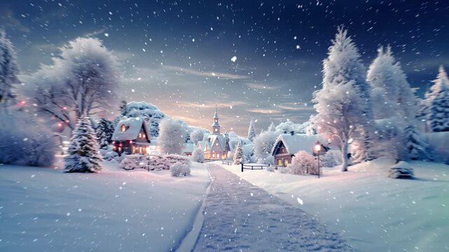 Christmas winter village covered in snow. Winter background with snowfall