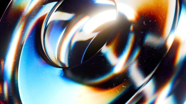 3d render abstract art video animation with surreal glass object in deformation transformation process with dispersion rainbow color spectrum prism effect on isolated black background