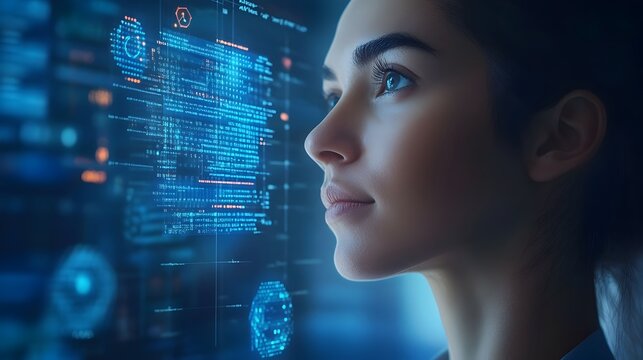 Focused Analyst Utilizing Python and R for Data Analysis in High-Tech Setting