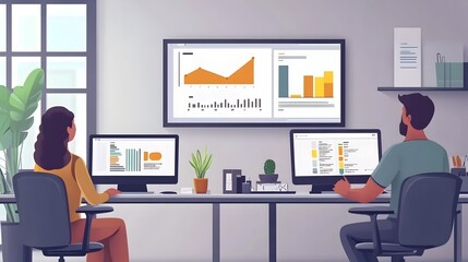 Team Discussing Big Data Analytics in Modern Office with Clear Visuals