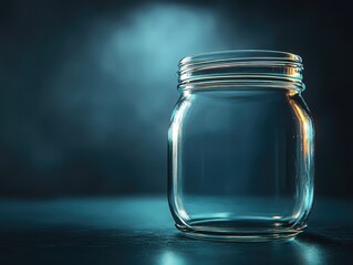 A clear glass jar sits on a table surface