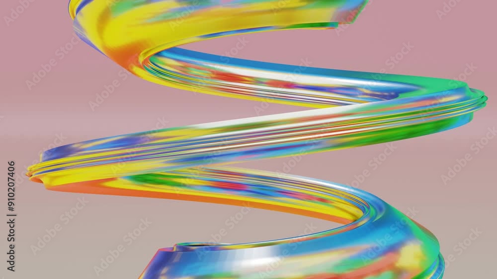 Aufkleber spiral abstract 3d metal detail with colorful reflections rotates on light background. 3d render ani