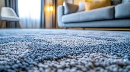 Detailed close-up of a surface with a sofa bed in the background, highlighting the plushness and modern decor of the room
