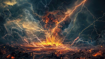 Volcanic lightning resulting from a volcanic eruption
