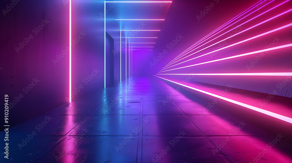 Wall mural Neon Lights Corridor 3D Illustration