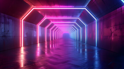Neon Lights Tunnel 3D Illustration