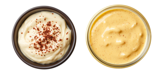 Bowl with white mayonnaise dip, side and top view, food bundle, isolated on a transparent background