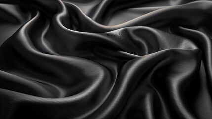 Fototapeta premium Smooth Velvet Texture, Close-up Folds on Black Fabric