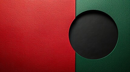 Red and green textured background with a black circle.