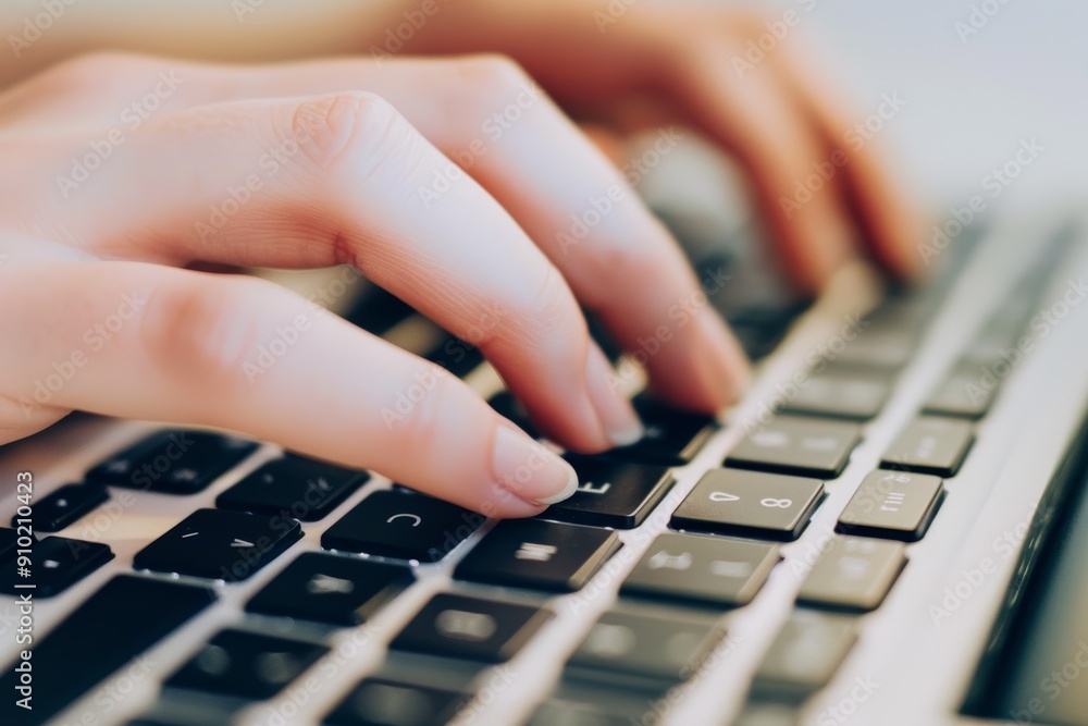 Poster hands typing on keyboard with digital literacy materials and network visualization